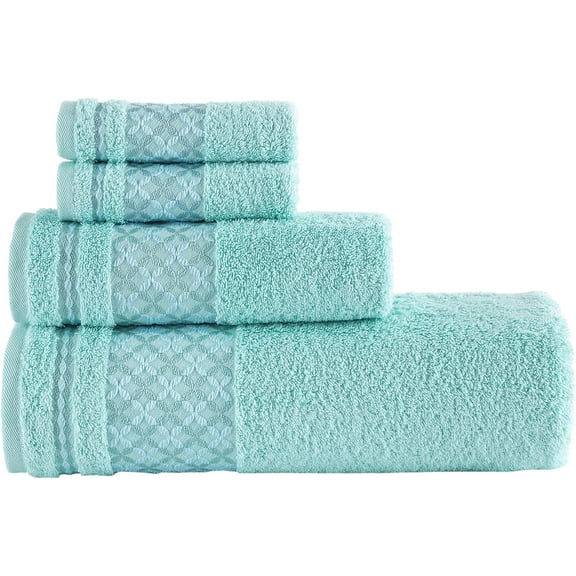 KAFTHAN Textile Turquoise Plaid Turkish Cotton Bath Towels (Set of 4)