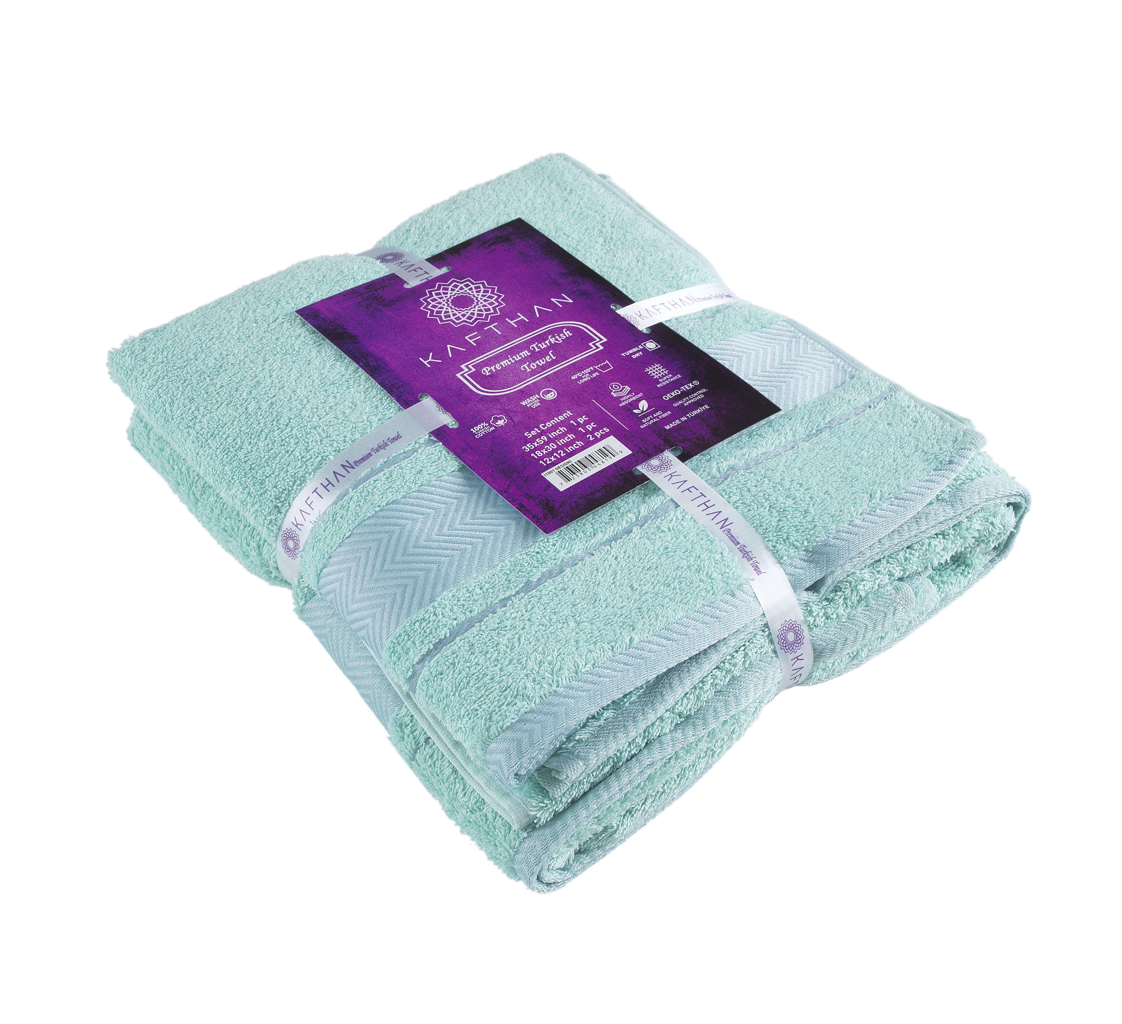 KAFTHAN XXL Fishbone Bath Towels set of 4, Bathroom Towels for Face, Hair & Hands, Turquoise