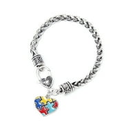 KAGAYD Autism Awareness Puzzle Small Charm Bracelet Colorful Enamel Puzzle, Blue