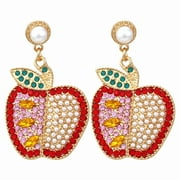 KAGAYD Fresh And Sweet Alloy Diamond Earrings Exaggerated Temperament Colorful Diamond Pearl Fruit Earrings Earrings, Pink