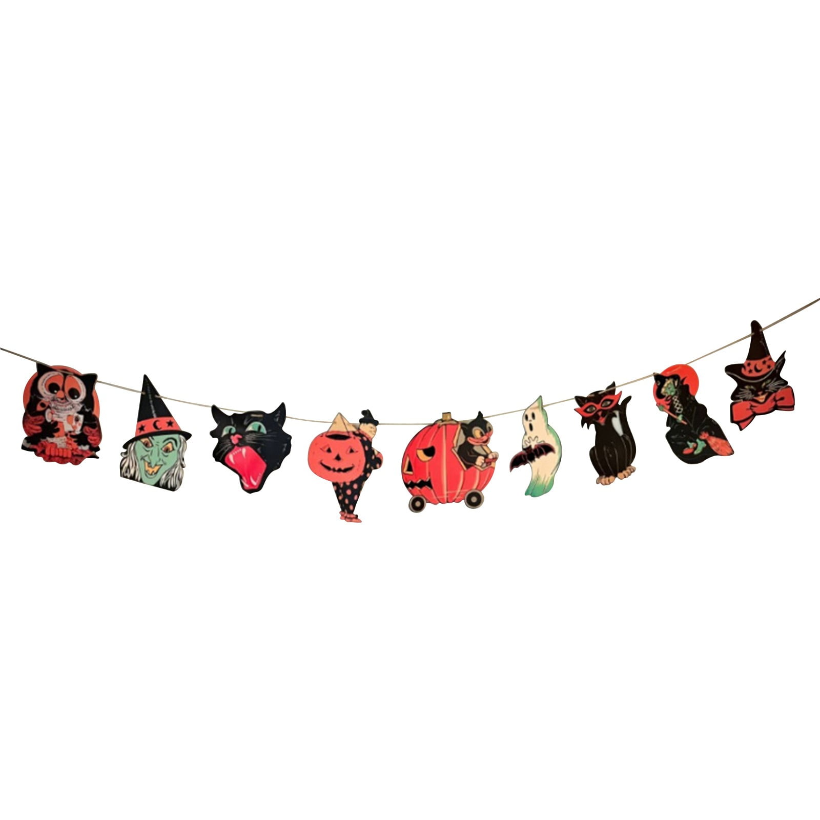 KAGAYD Halloween Vintage Bunting Wooden Halloween Bunting Decorations WoodenHalloween Banner Decor TreatWitch Banner Pumpkin For Party Holiday Wall Decor