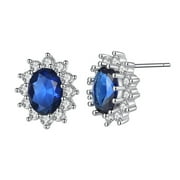 KAGAYD Micropaved Oval Zirconia Stud Earrings, Blue One Size