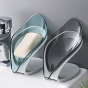 TureClos Self Draining Soap Box No Punching Leaf Shape Dish Tray Decorative Soap Holder for Bathroom Kitchen, Grey"