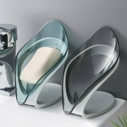 KAGAYD Self Draining Soap Box No Punching Leaf Shape Dish Tray Decorative Soap Holder for Bathroom Kitchen, Grey"