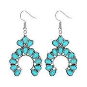 KAGAYD Western Earrings Jewelry For Women Handmade Long Boho Turquoise Pearls Layered For Cow Girls The New Alloy Bohemian National Wind Restoring Ancient Ways Turquoise Earrings, Red One Size