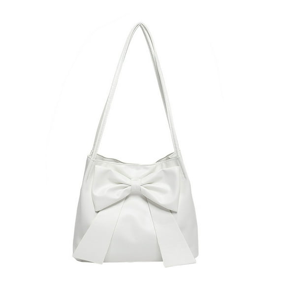 KAGSBA Crossbody Bags for Women, Bow Shoulder Bags Pu Bucket Bag Spacious Sling Bag Cute For Women Daily(white)
