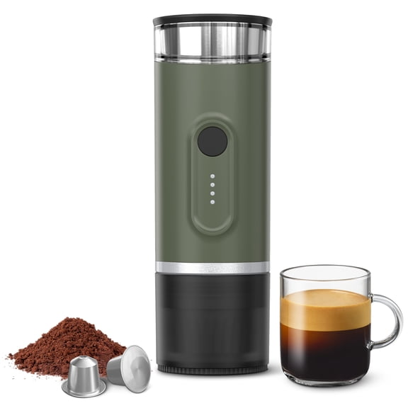 KAGWON Portable Electric Espresso Machine, Self-Heating Travel Coffee Maker with USB-C, Compatible with Ground Coffee & NS Capsules, Ideal for Camping, Car, RV, Hiking & Office (Army Green) Y101