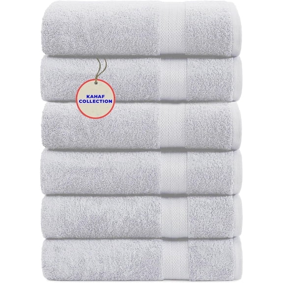 KAHAF COLLECTION 100% Cotton Bath Towels, 24x48 Pack of 6 Towels, Quick Dry, Soft Feel Towel, Shower, Pool, Luxury Soft Towel (White, 24x48-6 Pack)