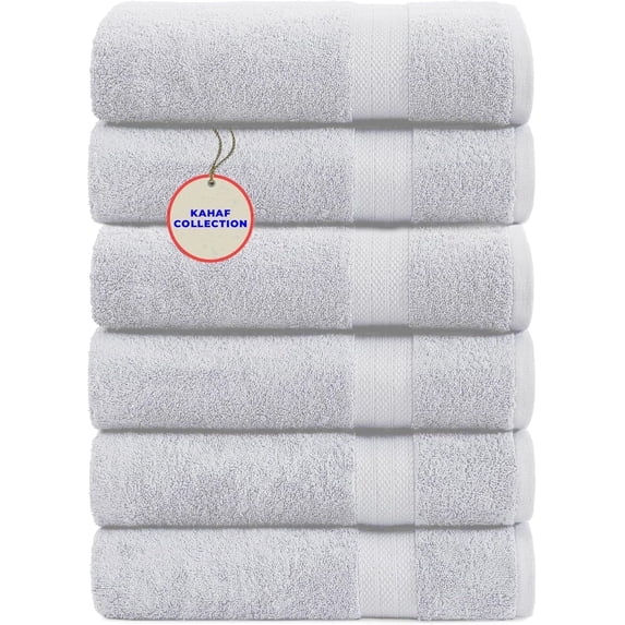 KAHAF COLLECTION 100% Cotton Bath Towels, 24x48 Pack of 6 Towels, Quick Dry, Soft Feel Towel, Shower, Pool, Luxury Soft Towel (White, 24x48-6 Pack)