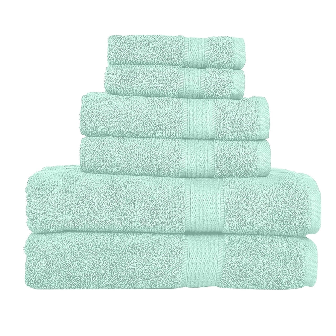 KAHAF COLLECTION 6 Piece Towel Set Aqua – 100% Ringspun Cotton Soft & Highly Absorbent – Includes 2 Bath Towels, 2 Hand Towels & 2 Washcloths – Quick Dry, Durable, and Luxurious Bathroom Essentials
