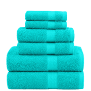 KAHAF COLLECTION 6 Piece Towel Set Aqua   100% Ringspun Cotton Soft & Highly Absorbent   Includes 2 Bath Towels, 2 Hand Towels & 2 Washcloths   Quick Dry, Durable, and Luxurious Bathroom Essentials