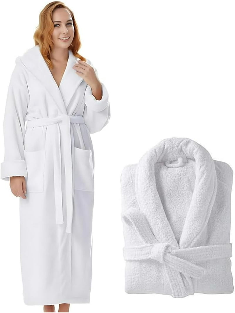 Kahaf Collection Unisex White Cotton Terry Bathrobe, Lightweight