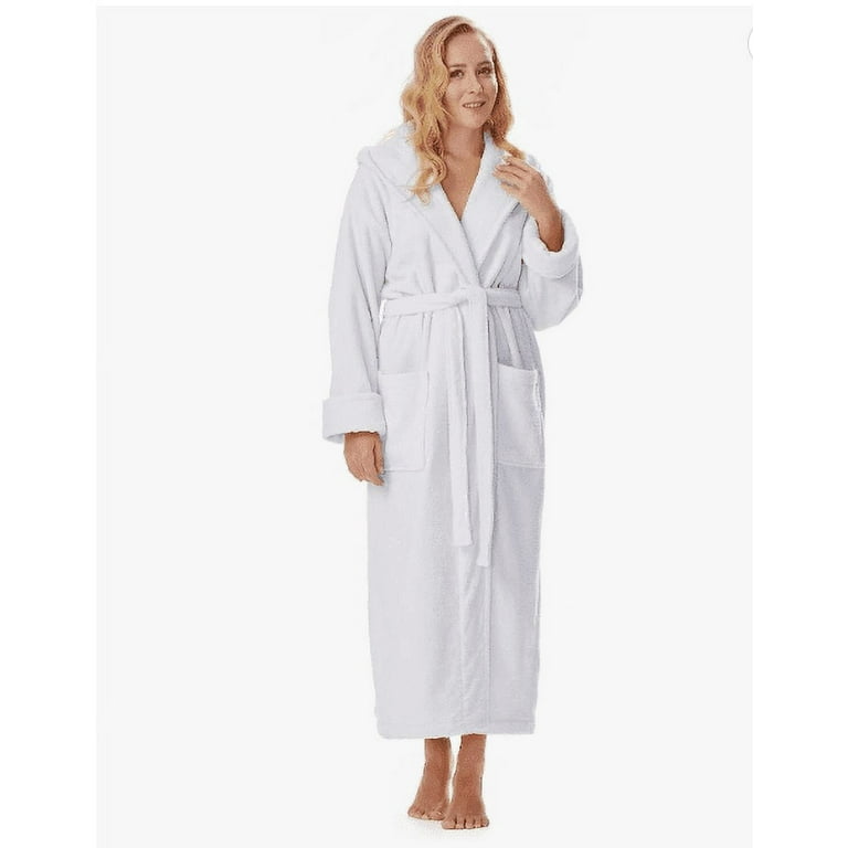 KAHAF COLLECTION - Bathrobe for Women and Men - Lightweight 100% Cotton  Terry robes for female - Towel Bathrobe | Unisex White Plush Robe Perfect  for