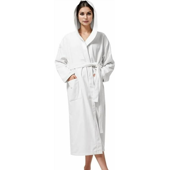 KAHAF COLLECTION X-Large White Hooded Bathrobe – 100% Cotton, Machine Washable