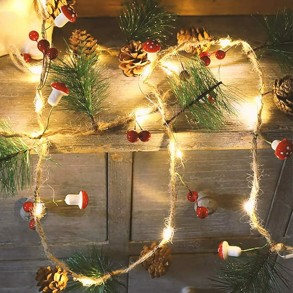 KAHOO Holiday Festival Rustic Farmhouse Mushroom String Lights 6 ft Pine Cones LED Fairy Lights New