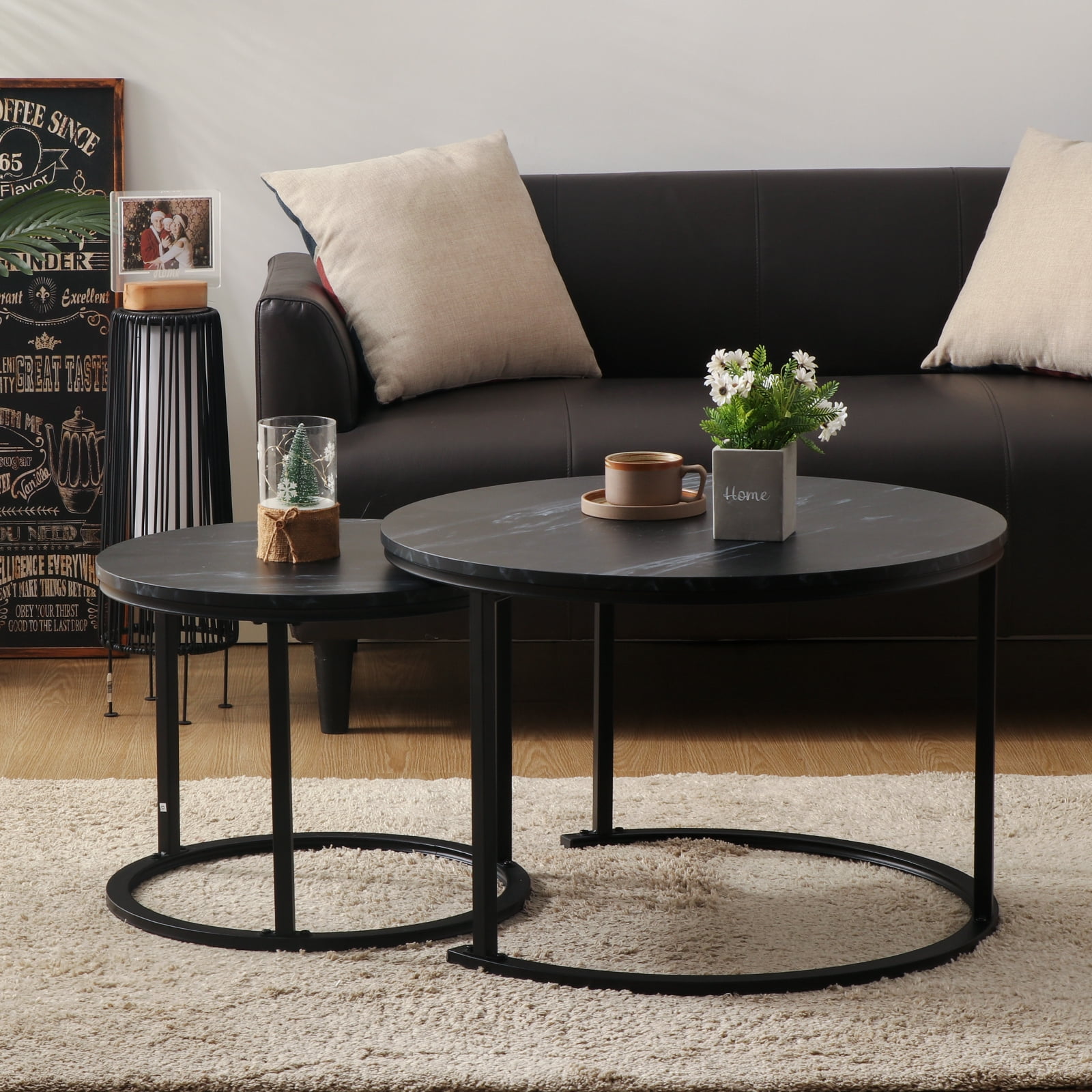 KAHOO Round Nesting Coffee Table 27" Wooden Nested Coffee Table Set of ...
