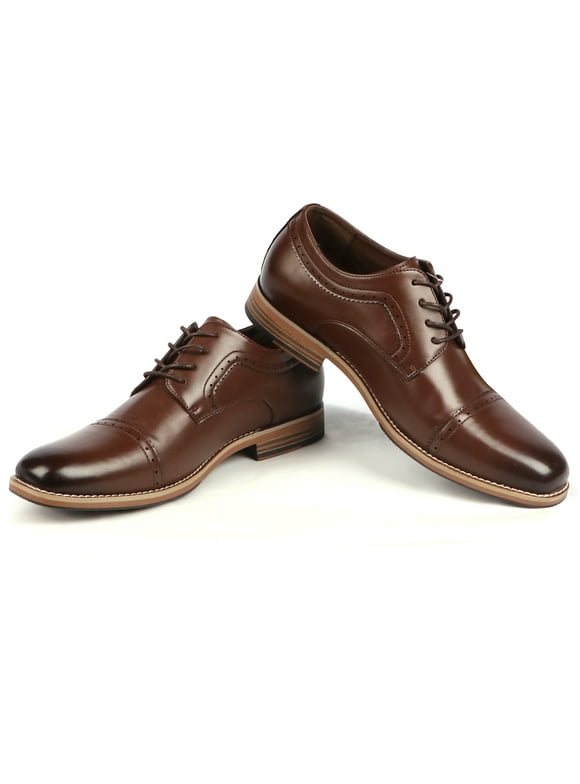 KAHOO Shoes Mens Brown Leather Lace Up Oxford Dress Shoes Size 9