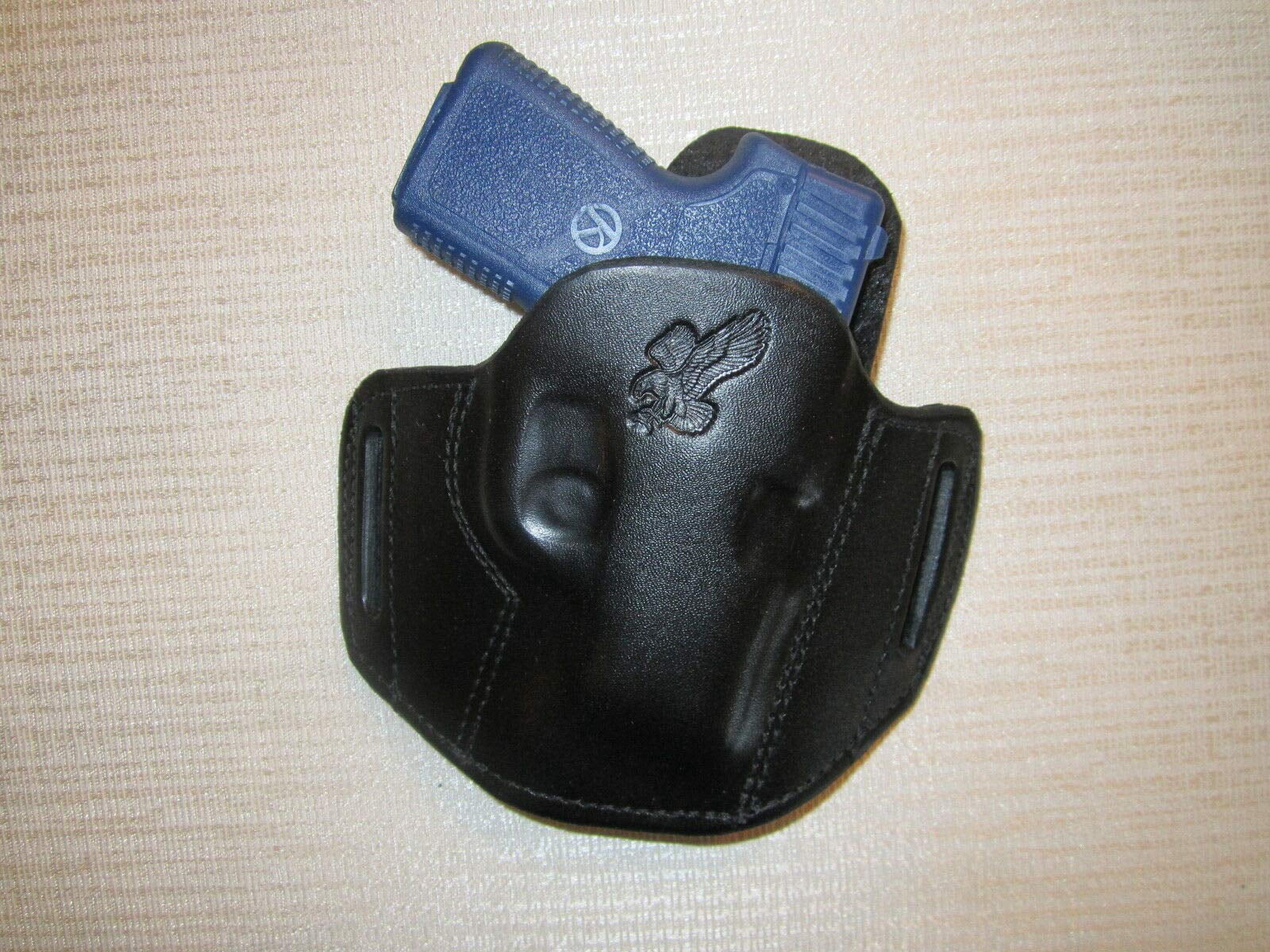 KAHR P380 & CW 380 FORMED LEATHER PANCAKE HOLSTER, OWB BELT HOLSTER, RIGHT HAND