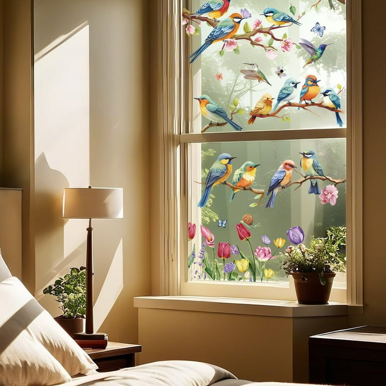 8 Sheets Spring Window Stickers - Flowers, Butterflies, Hummingbirds, Double-Sided Clings For Glass Decor