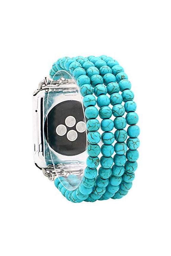 Compatible for Apple Watch Band 38mm 40mm 42mm 44mm,Created-turquoise Beaded Elastic Stretch Strap ReplacementBands Compatible with 2019 Apple Watch Series 5,iWatch 4/3/2/1,Sport,Nike+,Edition