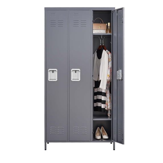 KAIFENG 3 Door Gray Lockable Storage Locker Cabinet Freestanding Organizer For Office School Gym Garage Home