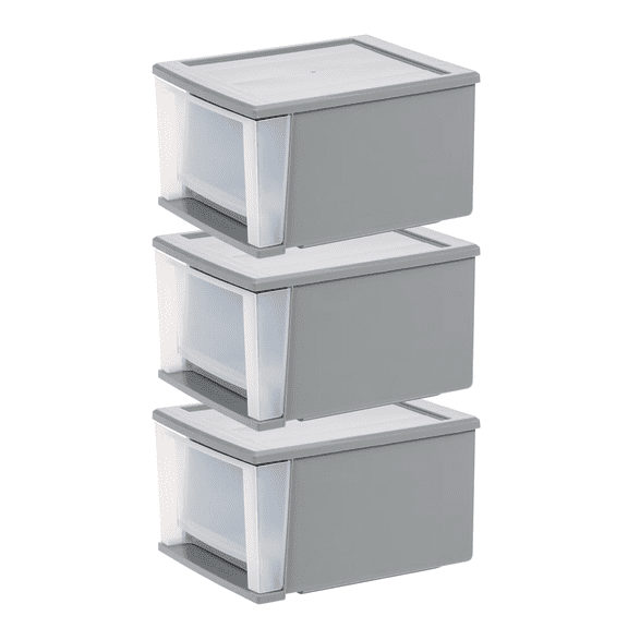 KAIFENG 3 Pack 17 Qt Under Bed Plastic Storage Drawers Stackable Modular Organizer Bins