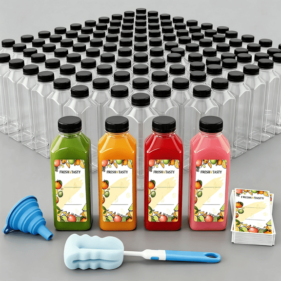 KAIFENG 36 Pack 16 Oz Clear Beverage Bottles Tamper Evident Black Caps Disposable Drink Storage Containers