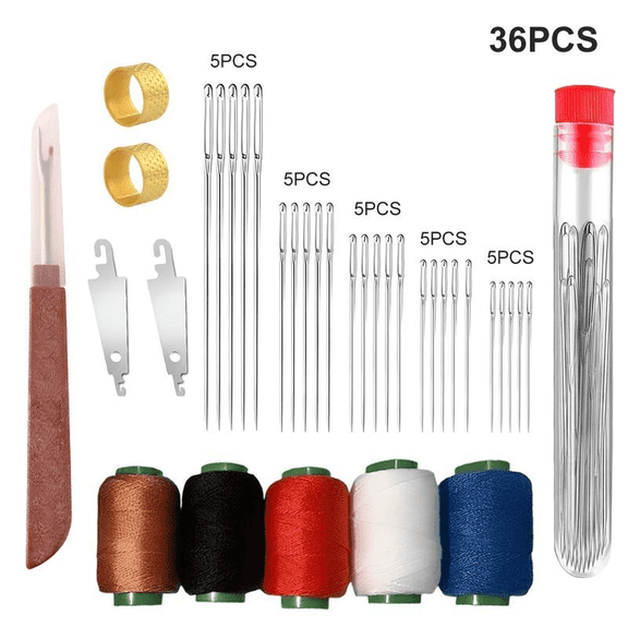 KAIFENG All In One Hand Sewing Kit Wide Eye Needles Thread Thimbles Ripper For Fabric Leather Repair Craft