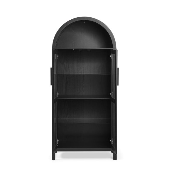 KAIFENG High Arched Storage Cabinet with Lamp Adjustable Shelves for Living Room Entryway Black