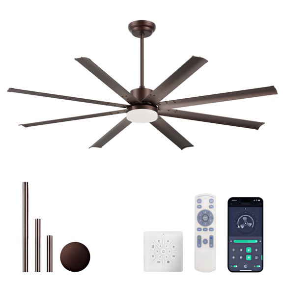 KAIFENG Coffee Tone Industrial Overhead Cooling Fan Combined Lighting Adjustable Mount Rod Timing Reversible Airflow Remote