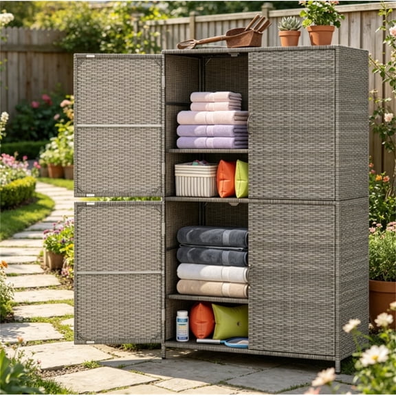 KAIFENG Outdoor Storage Cabinet with Adjustable Shelves, Garden Tool Storage Shed for Patio Backyard Poolside - Gray
