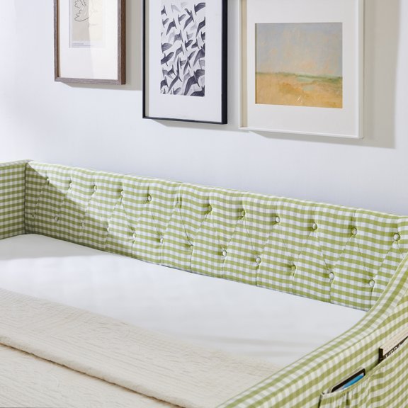KAIFENG Green Tufted Button Convertible Daybed Three In One Pull Out Trundle Side Storage Compact Guest Sofa Bed