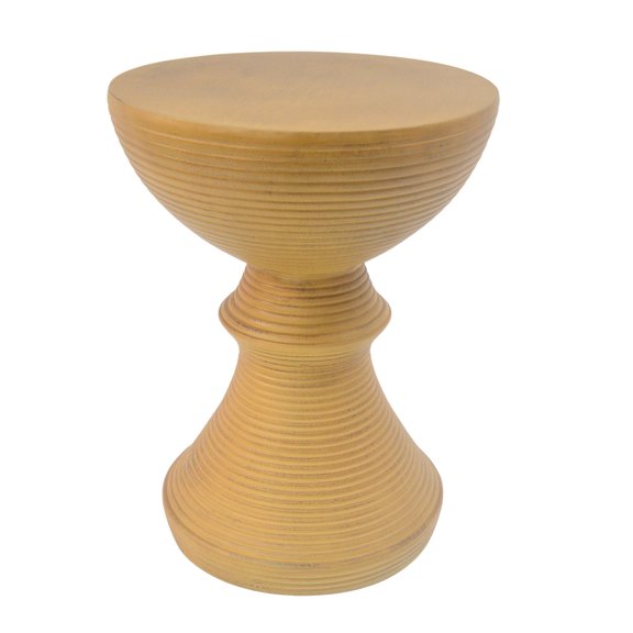 KAIFENG Natural Hourglass Ribbed Outdoor Accent Side Table Weather Resistant Patio Garden Balcony End Table