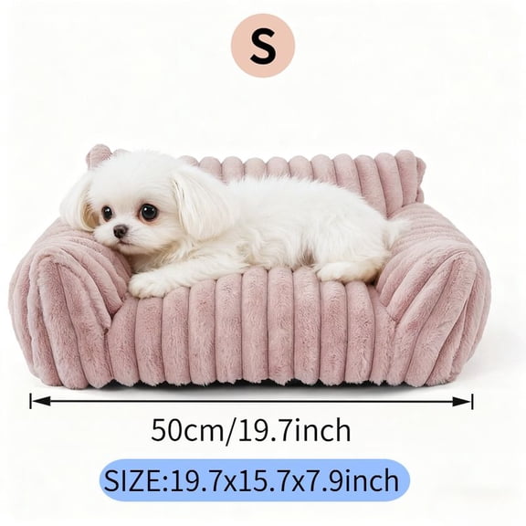 KAIFENG Pink S Size Striped Fluffy Pet Cuddle Sofa Bed Washable Enclosed Rest Couch For Kittens Miniature Dogs
