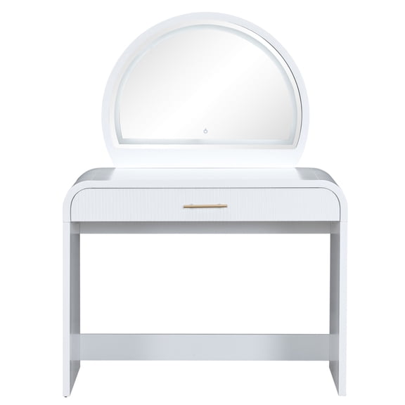 KAIFENG White Makeup Vanity Table Touch Screen Lighted Mirror Dressing Table With Storage Drawer For Bedroom