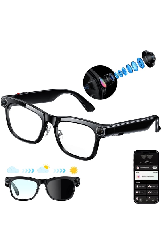 AI Smart Glasses with 13MP Camera, Real-Time Translation, Voice Assistant, Hands-Free 1080P Video, Open-Ear Audio, 3 Interchangeable Lenses