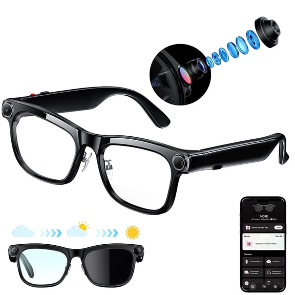 KAIGERR AI Smart Glasses with 13MP Camera, Real-Time Translation, Voice Assistant, Hands-Free 1080P Video, Open-Ear Audio, 3 Interchangeable Lenses