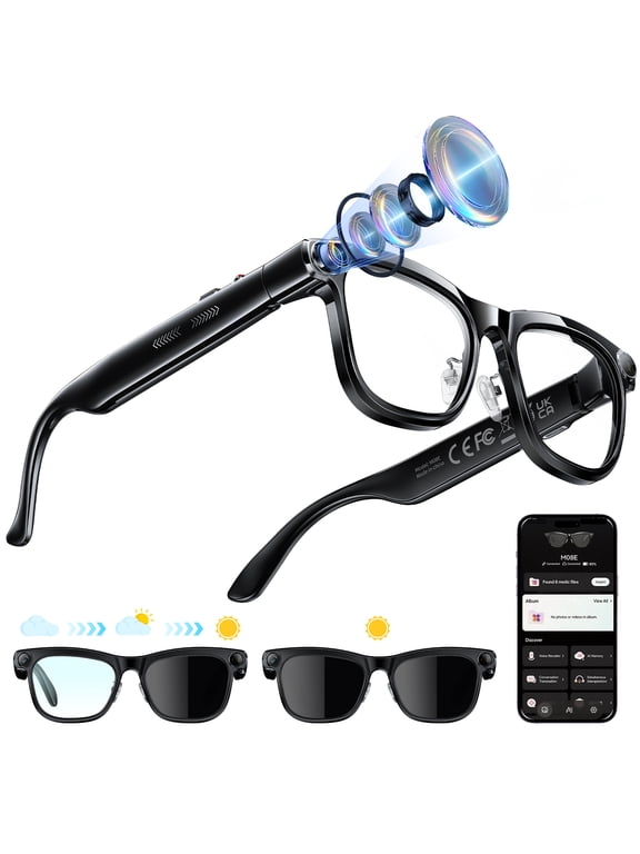 AI Smart Glasses with Camera, 13MP 1080P Video Recording, 300mAh Battery 9H Music 20H Play, 100+ Lang Translation, Bluetooth 5.4 Open-Ear Audio