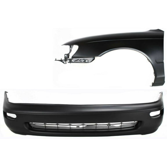 KAIHUIXING 2pcs Front Left Driver Side Unfinished Steel / Plastic Bumper Cover Kit Without Parking Aid Sensor Holes & Without Tow Hook Hole & Without Molding Holes & with Fog Light Holes for
