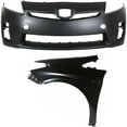thumbnail image 1 of KAIHUIXING 2pcs Front Primed Bumper Cover Kit with Quarter Panel with Fog Light Holes & with Parking Aid Sensor Holes for Toyota for Prius Base 2010-2011 16546552 TO1000376, 1 of 6
