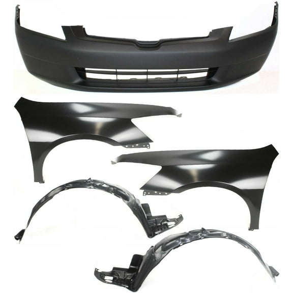 KAIHUIXING 5pcs Front Primed Steel / Plastic Bumper Cover Kit Us Built Without Parking Aid Sensor Holes & Without Tow Hook Hole & Without Fog Light Holes & Without Molding Holes for Accord 03-05