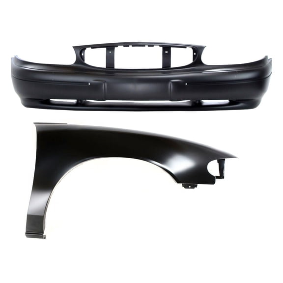 KAIHUIXING Bumper Cover and Quarter Panel for Buick for Century Limited 1997-2002 & Custom 1997-2003 Front (Right Quarter Panel) Without Molding Holes Steel Primed Kit GM1241259 15755843