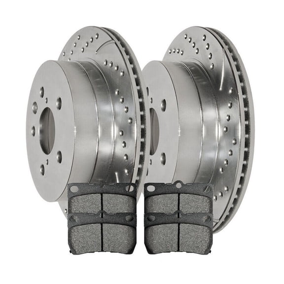 KAIHUIXING Disc Brake Rotor and Pad Set Kit Rear Left Driver Right Passenger Side Silver Zinc Smooth Metallic Drilled and Slotted for Lexus 980488R 980488