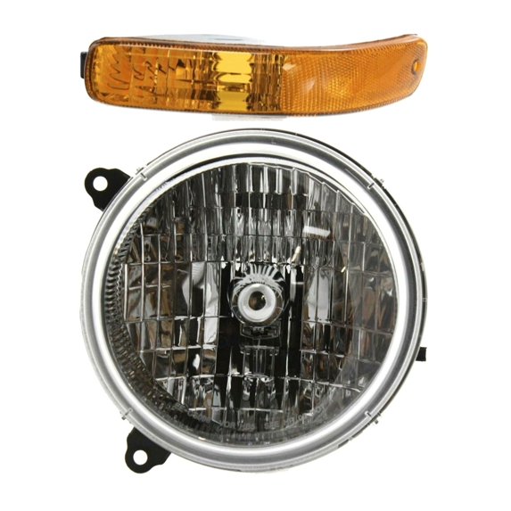 KAIHUIXING Set of 2 Signal Light + Left Headlight Amber Lens Bulb Clear Headlamp for Jeep for Liberty Limited/Renegade/Sport 03-04