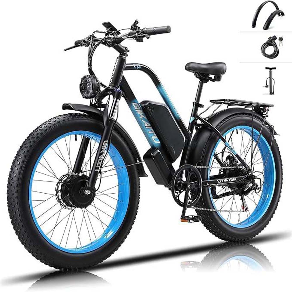 KAIJIELAISI Electric Bike for Adults,  26” Fat Tire 6000W Peak , Dual Motor Electric Mountain Bikes, 52V 26AH Long Range Mountain Bike Dual Hydraulic Brake Electric Bicycle Full Suspension Ebikes.