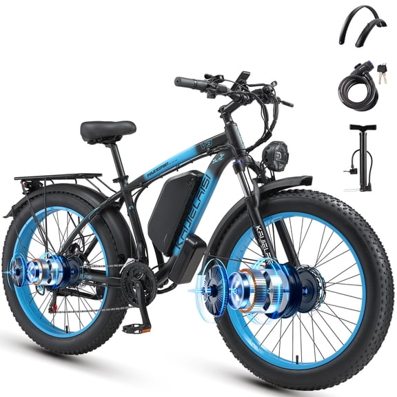 KAIJIELAISI 26" Fat Tire Electric Mountain Bike for Adults, AWD Dual Motor Electric Bicycles, 21-Speed Gear Ebike, 48V 23AH Removable Battery, Fast Dual Hydraulic Brakes, UL2849