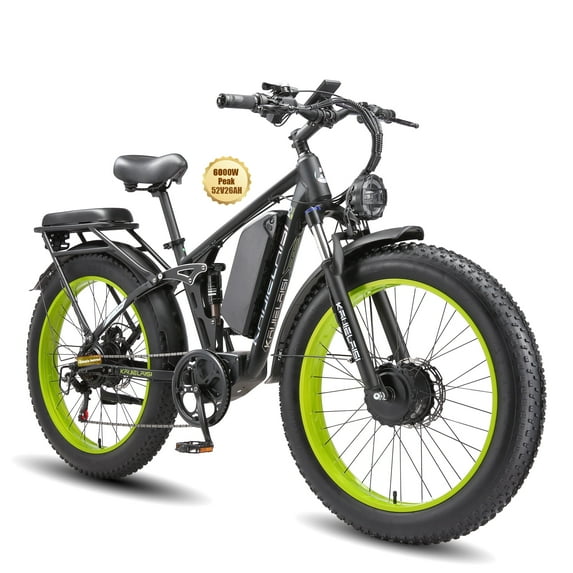 KAIJIELAISI Electric Bike for Adults,AWD Ebikes Dual Motor Peak 6000W, 26'' Fat Tire bikes with 52V 26AH Battery Hydraulic Brake Electric Bicycle, 7 Speed Mountain EBike UL 2849.