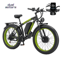 KAIJIELAISI Electric Bicycle 26'' * 4'' Fat Tire Electric Mountain Bike with Suspension Fork, 21 Speed, High Perfomance Dual Motor, LCD Display