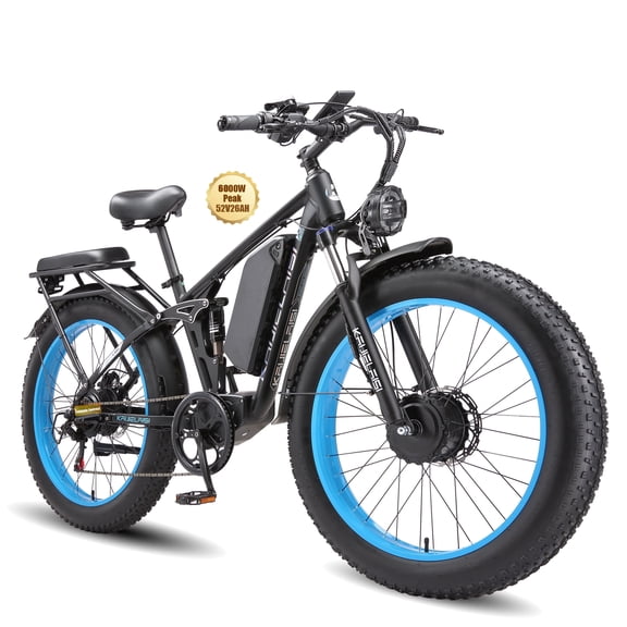 KAIJIELAISI Electric Bike for Adults,AWD Ebikes Dual Motor Peak 6000W, 26'' Fat Tire bikes with 52V 26AH Battery Hydraulic Brake ​​Electric Bicycle, 7 Speed Mountain EBike UL 2849.