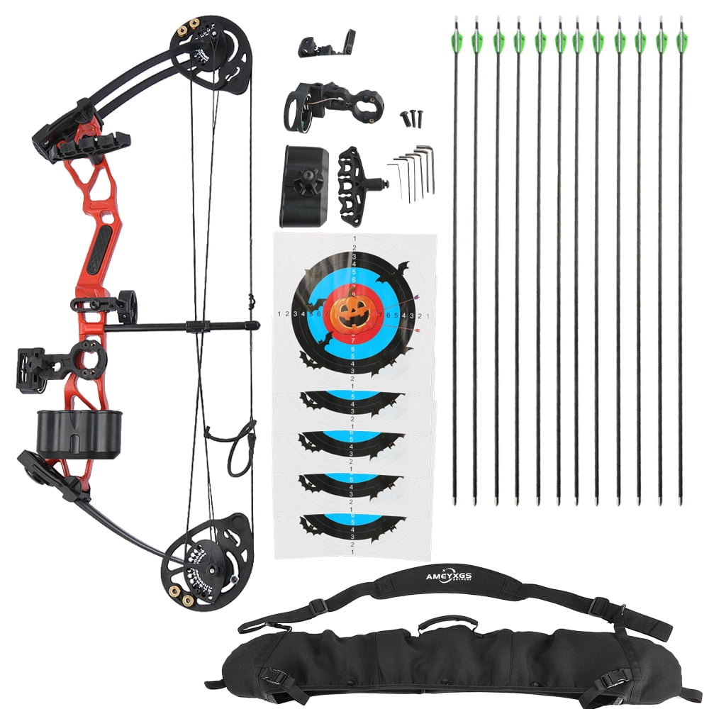 KAIMEI Compound Bow Package 14-40lbs Adjustable with 12 Pure Carbon Arrows 600 Spine, Halloween Pumpkin Target Papers, AMEpC Bow Bag for Hunting & Archery